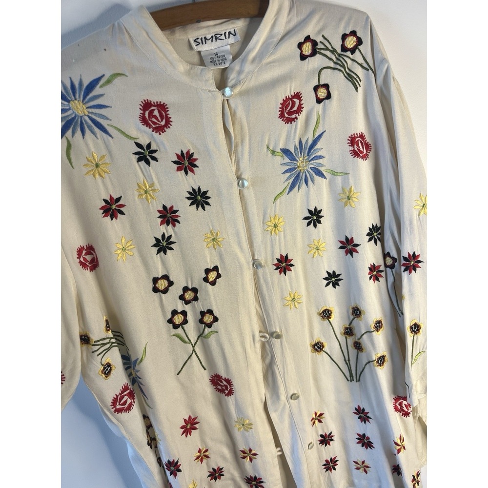 Vtg Floral Embroidered Boho Top Women 16 Unique Artsy Lagenlook Summer - Picture 4 of 11